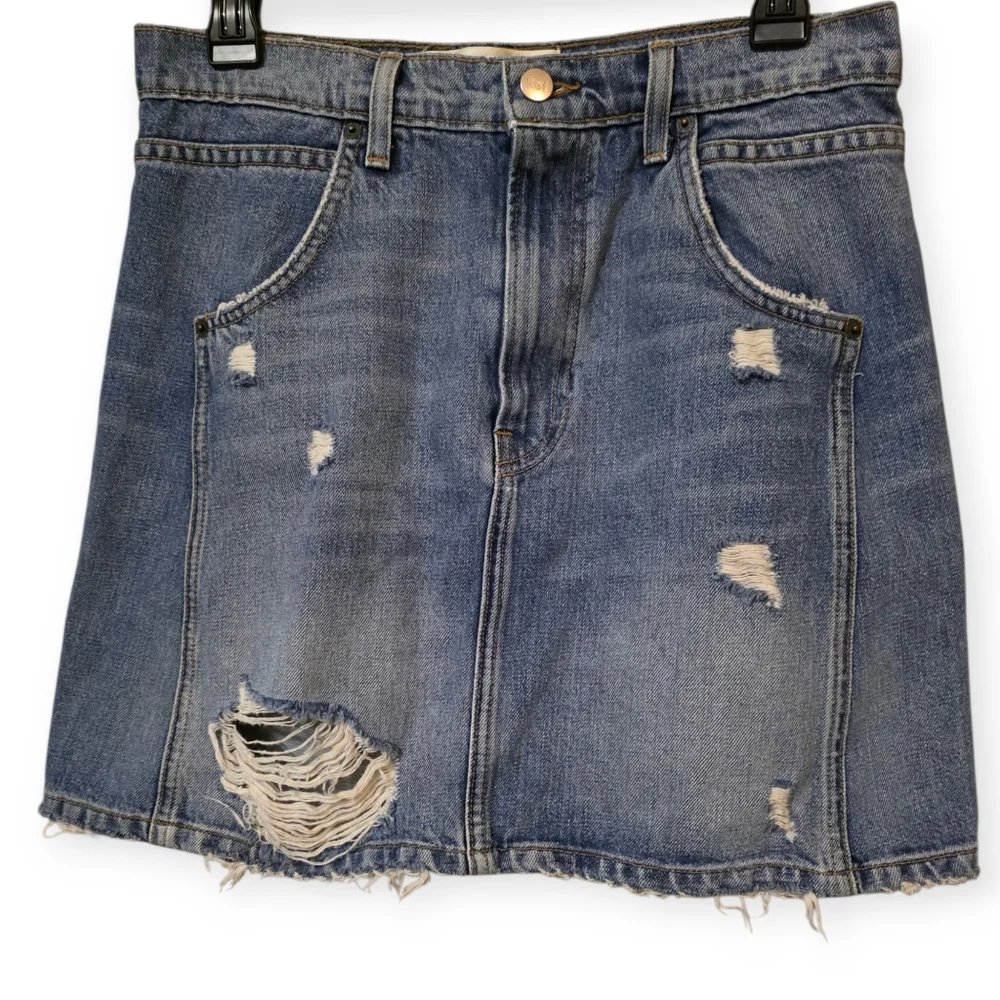 Reformation Distressed Denim Sami Festival Mini Skirt - Picture 2 of 7